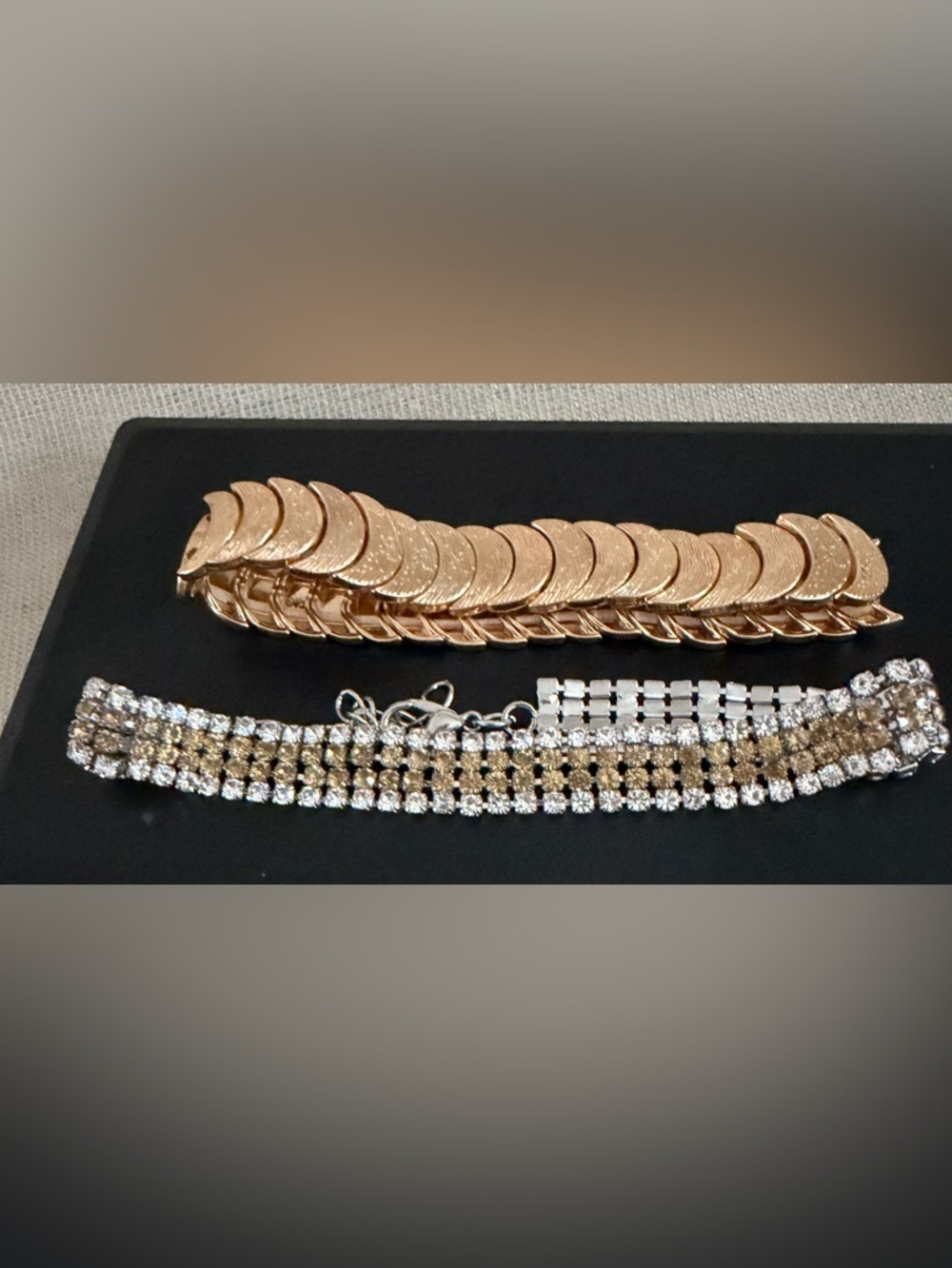 Gold-Tone Leaf Bracelet and Crystal Multi-Row Bracelet Set